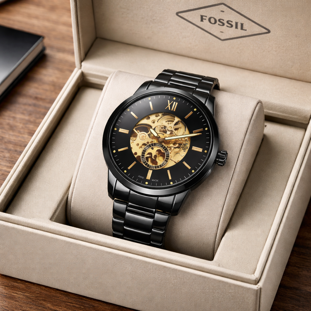 Fossil Skeleton Automatic Black Dial – Black Steel Bracelet