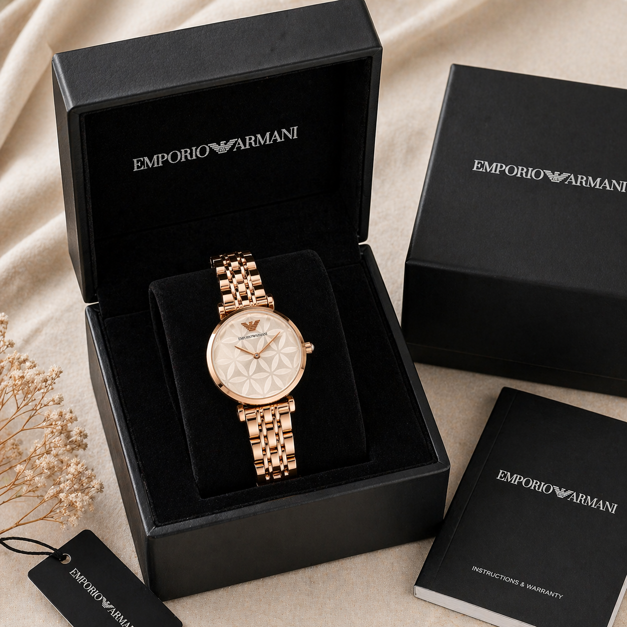 Emporio Armani Geometric Elegance Dial Watch – Rose Gold Case Stainless Steel Bracelet
