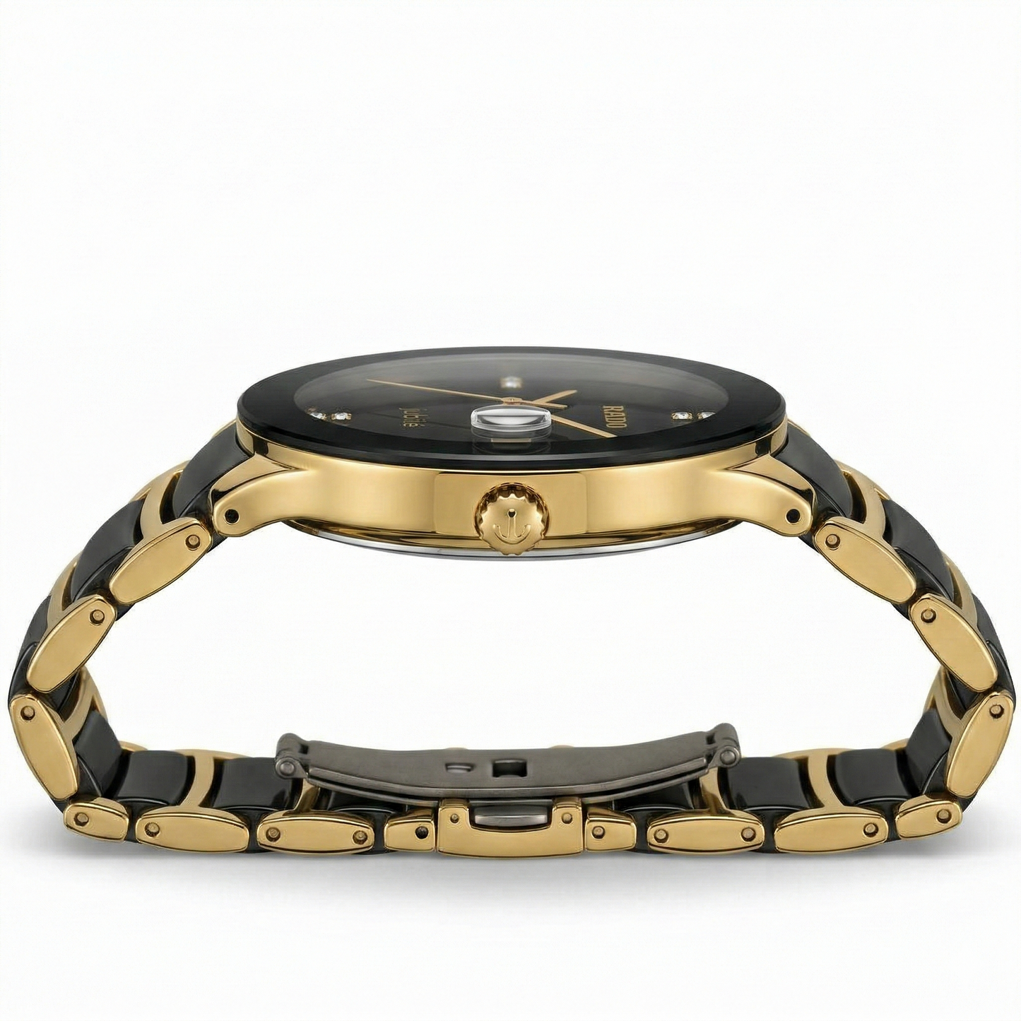 Rado Jubile Round Black Dial Gold Case Ceramic Bracelet Watch