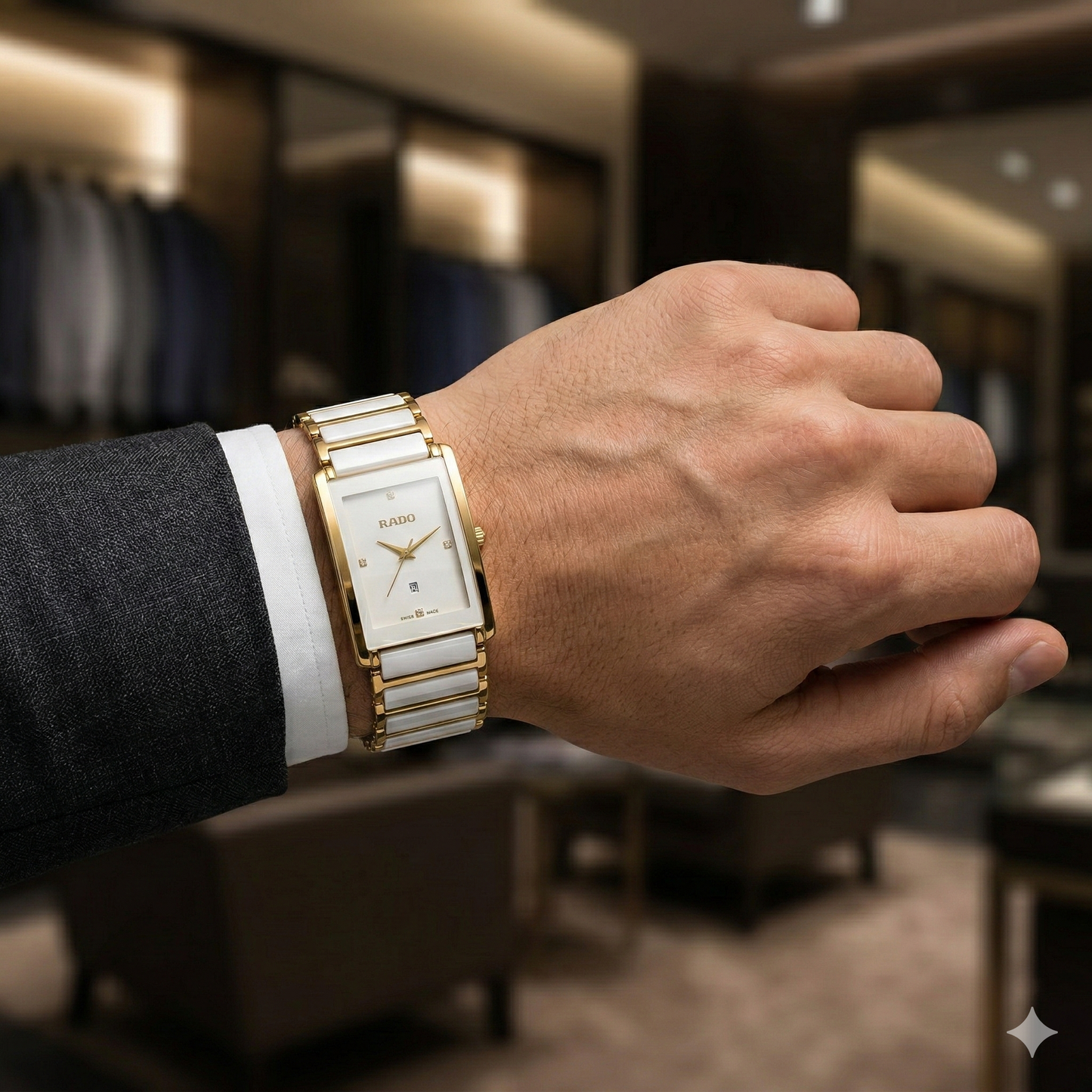 Rado Jubile Rectangle White – Silver Accents