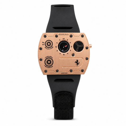 Richard Mille Ferrari Inspired Motorsport Watch Rose Gold Case Black Rubber Velcro Strap