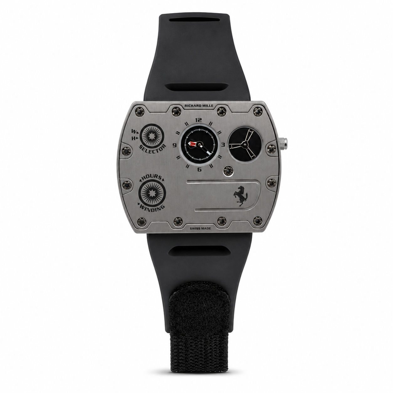 Richard Mille Ferrari Inspired Motorsport Watch Gunmetal Grey Case Black Rubber Velcro Strap