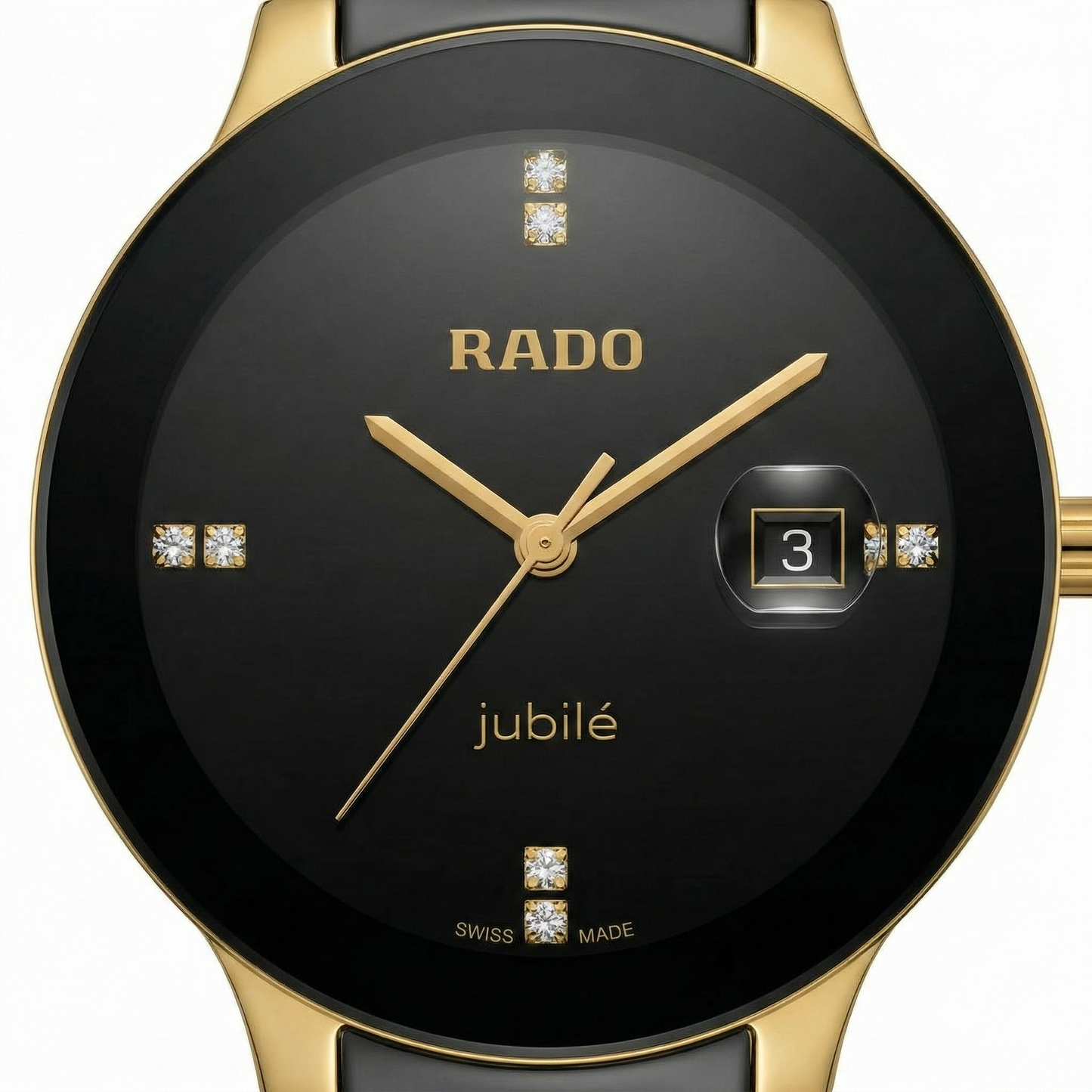 Rado Jubile Round Black Dial Gold Case Ceramic Bracelet Watch