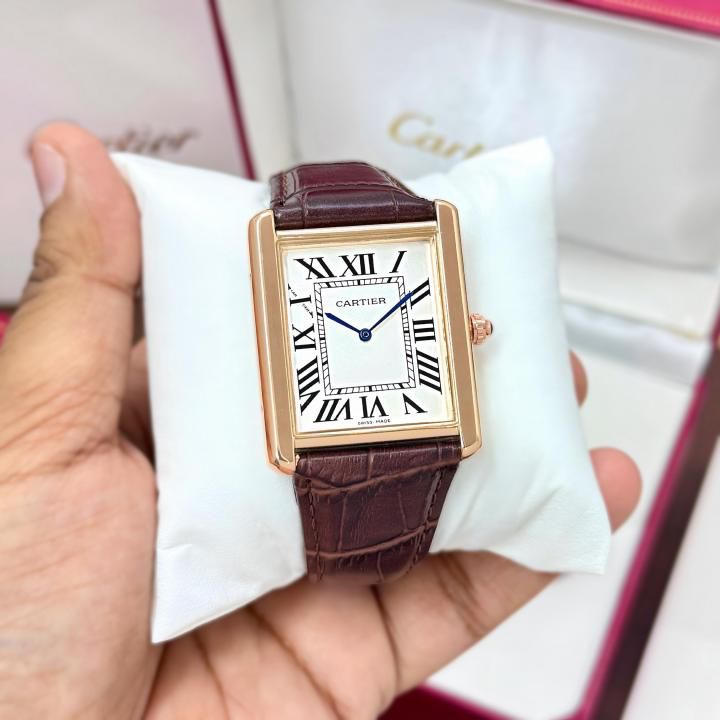 Cartier Slim Rectangular – Brown Leather Strap