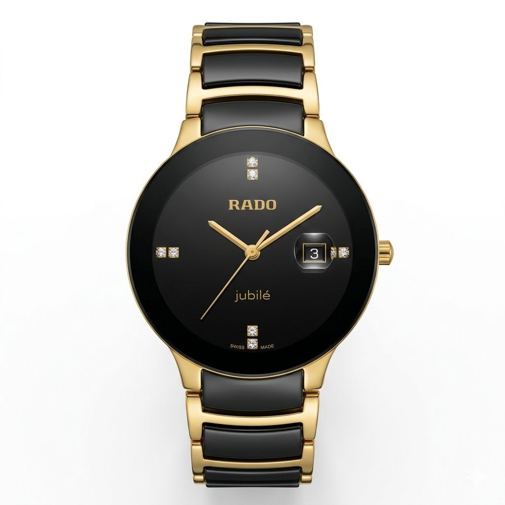 Rado Jubile Round Black Dial Gold Case Ceramic Bracelet Watch